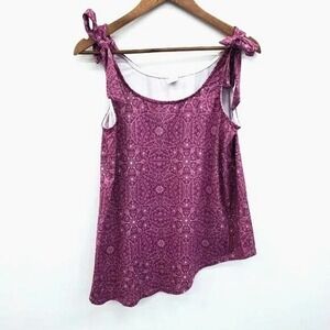 Purple‎ Geometric Tie Shoulder Tank Top Womens XL Sleeveless Scoop Neck Casual